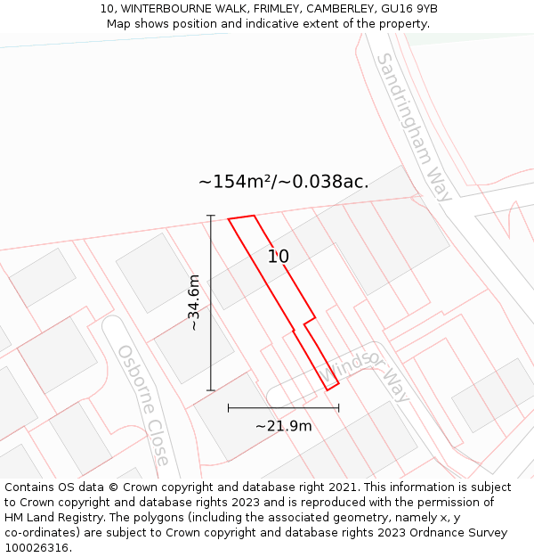 10, WINTERBOURNE WALK, FRIMLEY, CAMBERLEY, GU16 9YB: Plot and title map