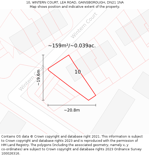 10, WINTERN COURT, LEA ROAD, GAINSBOROUGH, DN21 1NA: Plot and title map