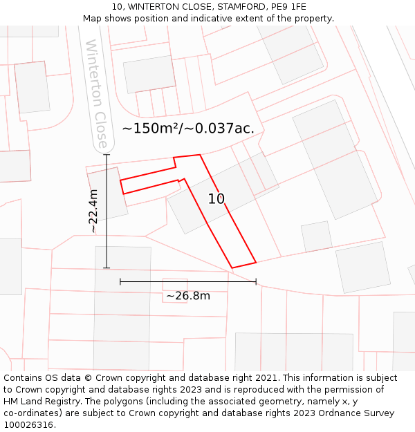 10, WINTERTON CLOSE, STAMFORD, PE9 1FE: Plot and title map