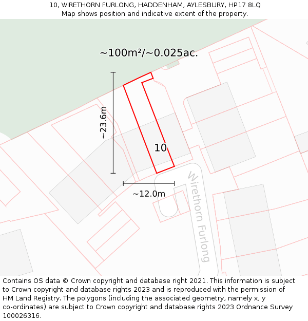 10, WIRETHORN FURLONG, HADDENHAM, AYLESBURY, HP17 8LQ: Plot and title map