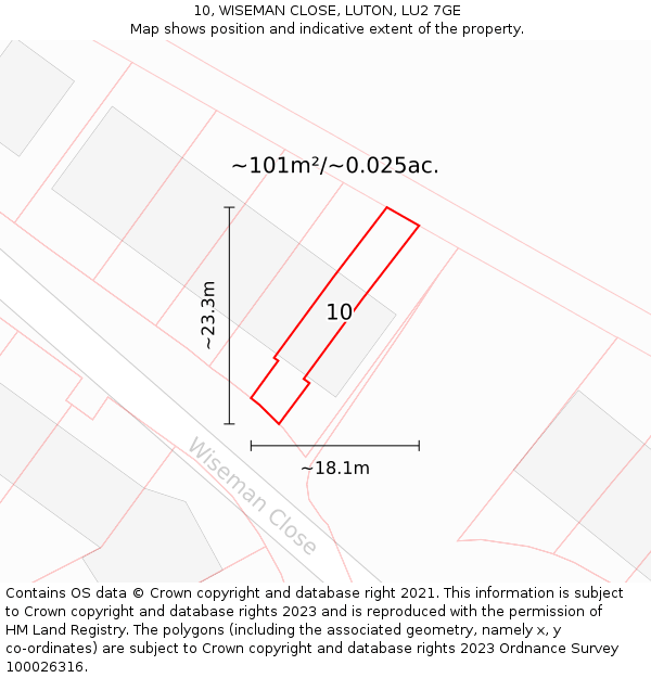 10, WISEMAN CLOSE, LUTON, LU2 7GE: Plot and title map