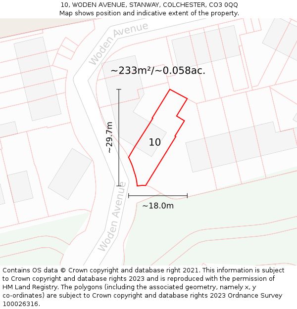 10, WODEN AVENUE, STANWAY, COLCHESTER, CO3 0QQ: Plot and title map