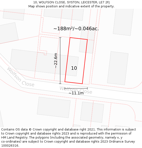 10, WOLFSON CLOSE, SYSTON, LEICESTER, LE7 2FJ: Plot and title map