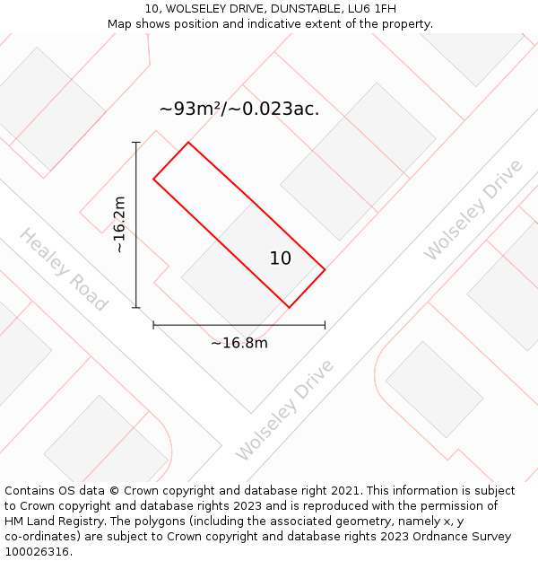 10, WOLSELEY DRIVE, DUNSTABLE, LU6 1FH: Plot and title map