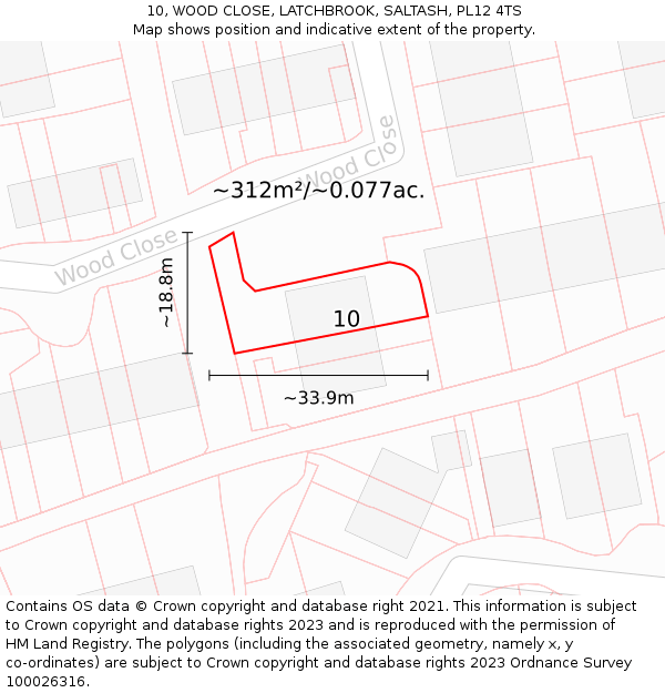 10, WOOD CLOSE, LATCHBROOK, SALTASH, PL12 4TS: Plot and title map