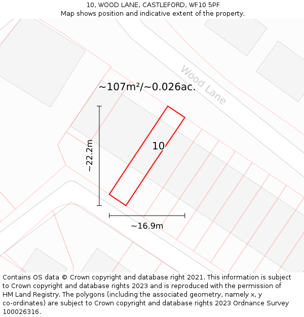 10, WOOD LANE, CASTLEFORD, WF10 5PF: Plot and title map