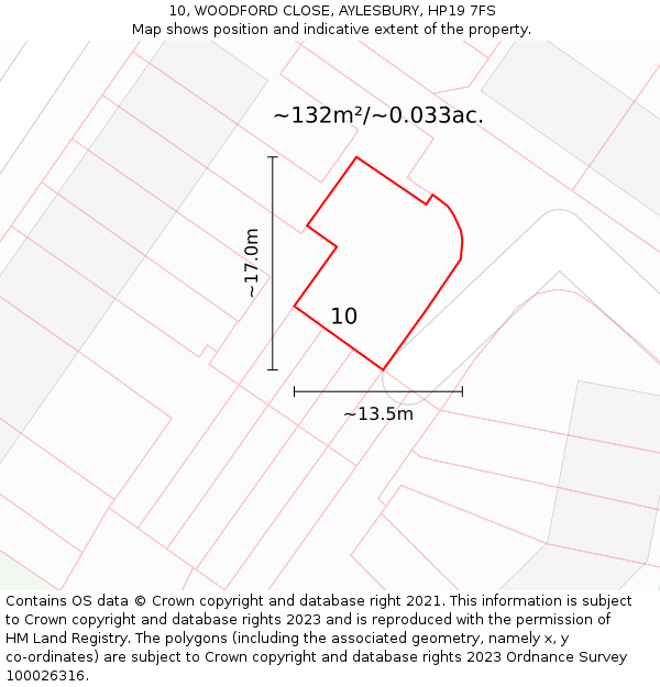 10, WOODFORD CLOSE, AYLESBURY, HP19 7FS: Plot and title map