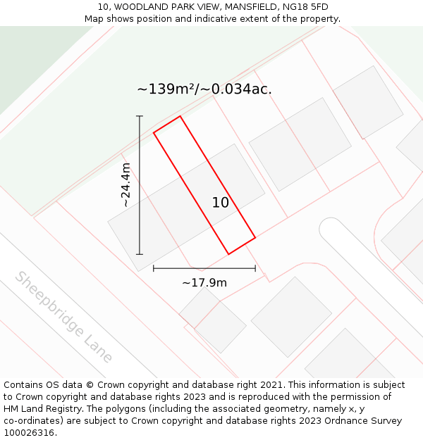10, WOODLAND PARK VIEW, MANSFIELD, NG18 5FD: Plot and title map