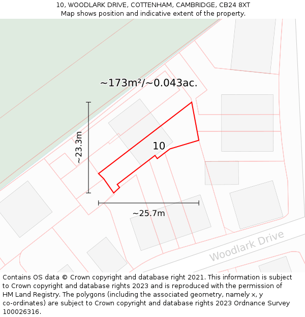 10, WOODLARK DRIVE, COTTENHAM, CAMBRIDGE, CB24 8XT: Plot and title map