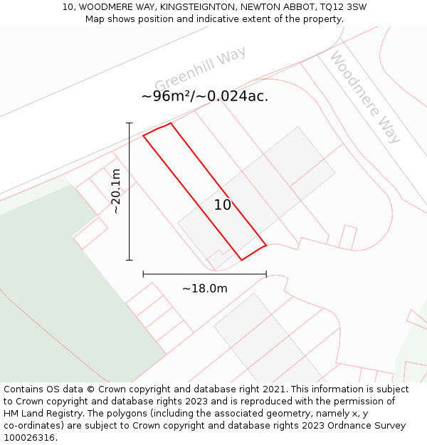 10, WOODMERE WAY, KINGSTEIGNTON, NEWTON ABBOT, TQ12 3SW: Plot and title map