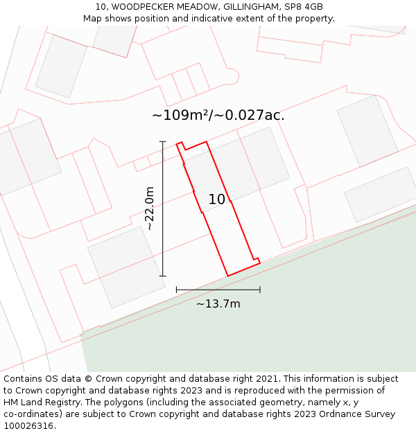 10, WOODPECKER MEADOW, GILLINGHAM, SP8 4GB: Plot and title map