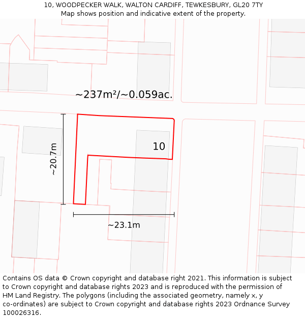 10, WOODPECKER WALK, WALTON CARDIFF, TEWKESBURY, GL20 7TY: Plot and title map