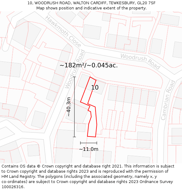 10, WOODRUSH ROAD, WALTON CARDIFF, TEWKESBURY, GL20 7SF: Plot and title map