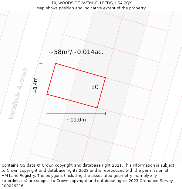 10, WOODSIDE AVENUE, LEEDS, LS4 2QX: Plot and title map