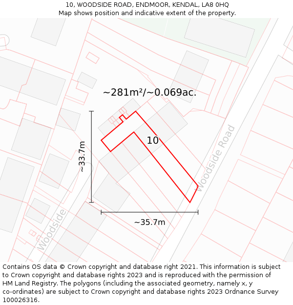 10, WOODSIDE ROAD, ENDMOOR, KENDAL, LA8 0HQ: Plot and title map
