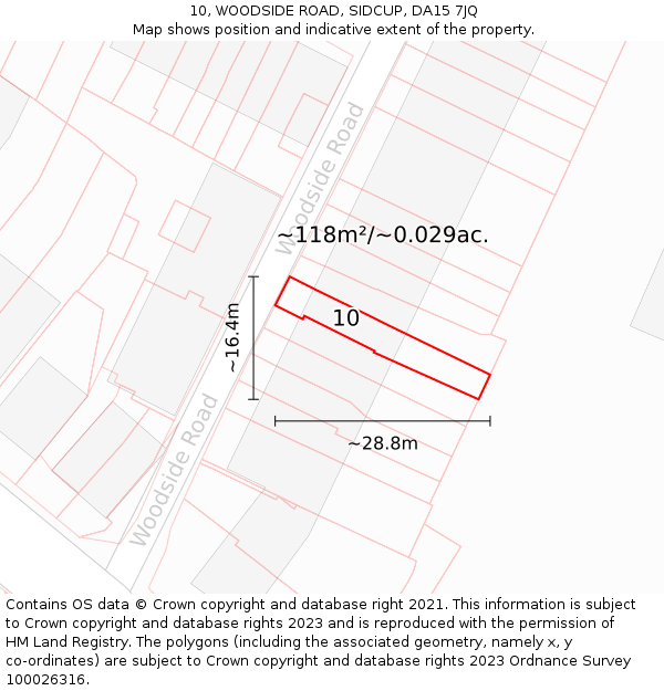 10, WOODSIDE ROAD, SIDCUP, DA15 7JQ: Plot and title map