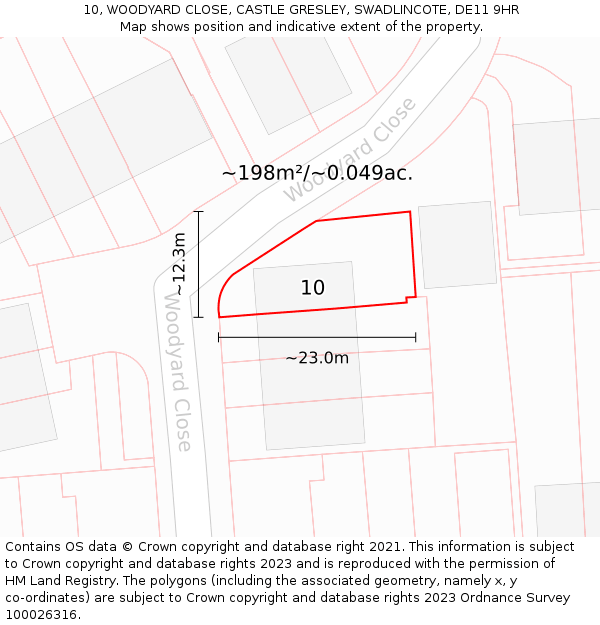 10, WOODYARD CLOSE, CASTLE GRESLEY, SWADLINCOTE, DE11 9HR: Plot and title map
