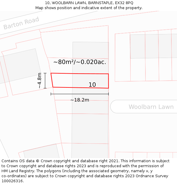 10, WOOLBARN LAWN, BARNSTAPLE, EX32 8PQ: Plot and title map