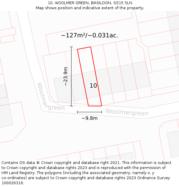 10, WOOLMER GREEN, BASILDON, SS15 5LN: Plot and title map