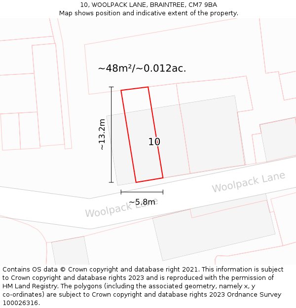 10, WOOLPACK LANE, BRAINTREE, CM7 9BA: Plot and title map