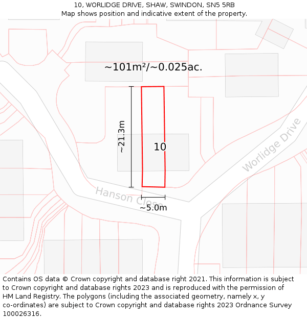 10, WORLIDGE DRIVE, SHAW, SWINDON, SN5 5RB: Plot and title map