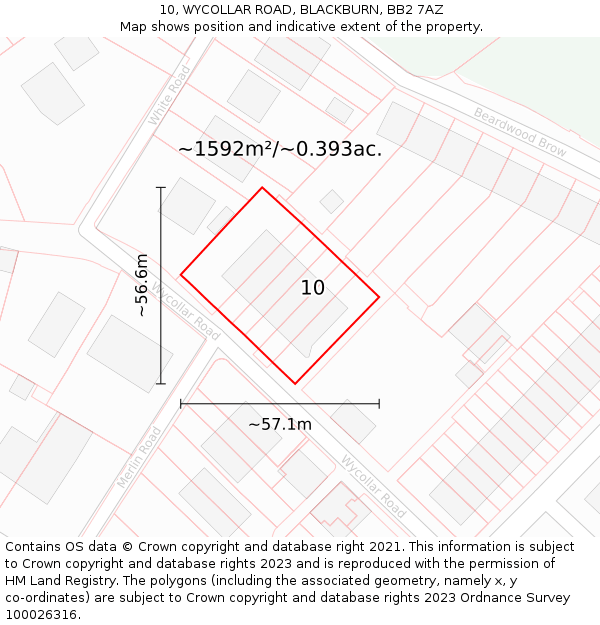 10, WYCOLLAR ROAD, BLACKBURN, BB2 7AZ: Plot and title map