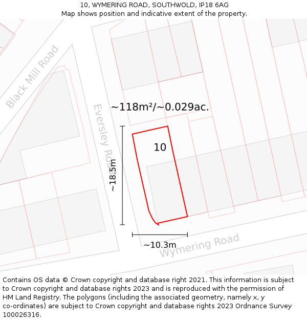 10, WYMERING ROAD, SOUTHWOLD, IP18 6AG: Plot and title map