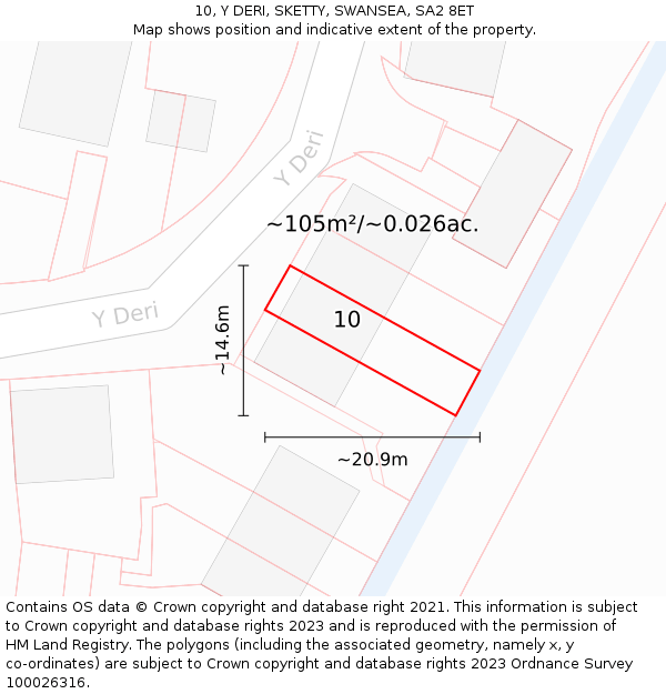 10, Y DERI, SKETTY, SWANSEA, SA2 8ET: Plot and title map