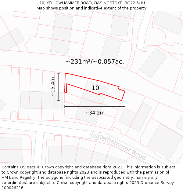 10, YELLOWHAMMER ROAD, BASINGSTOKE, RG22 5UH: Plot and title map