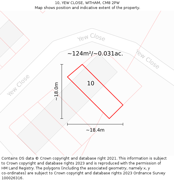 10, YEW CLOSE, WITHAM, CM8 2PW: Plot and title map