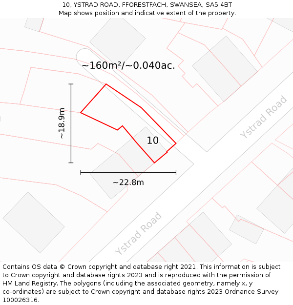 10, YSTRAD ROAD, FFORESTFACH, SWANSEA, SA5 4BT: Plot and title map