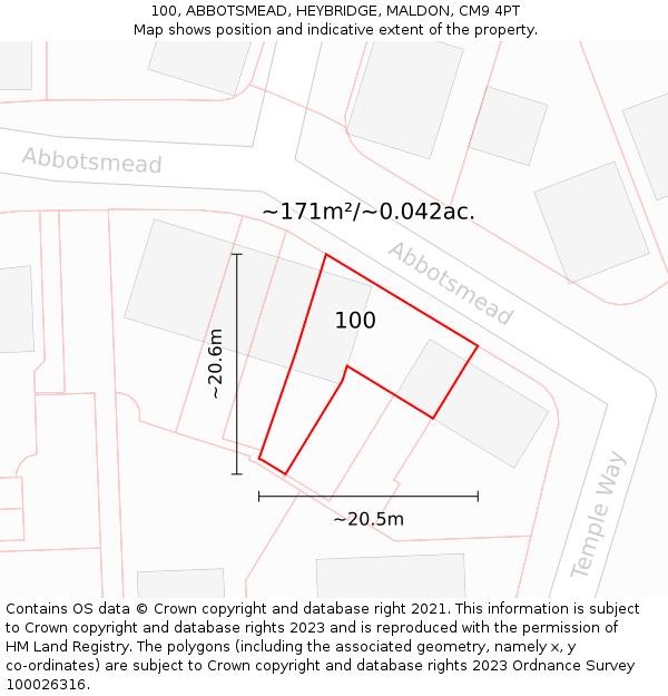 100, ABBOTSMEAD, HEYBRIDGE, MALDON, CM9 4PT: Plot and title map