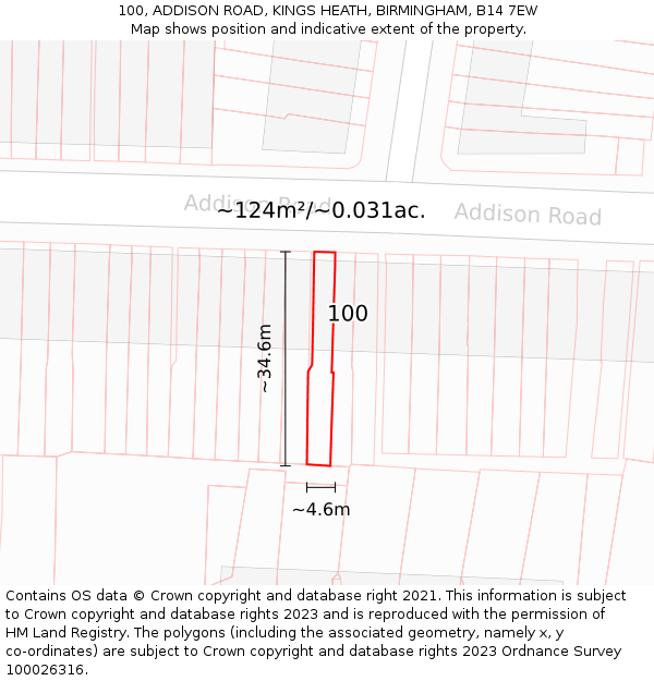 100, ADDISON ROAD, KINGS HEATH, BIRMINGHAM, B14 7EW: Plot and title map