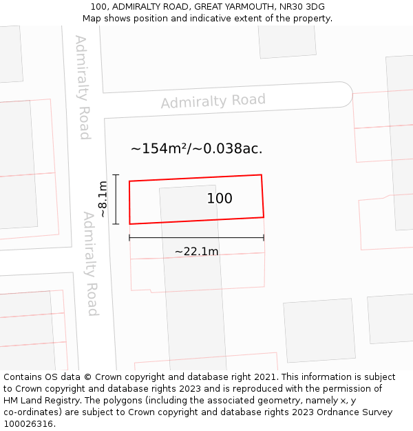 100, ADMIRALTY ROAD, GREAT YARMOUTH, NR30 3DG: Plot and title map