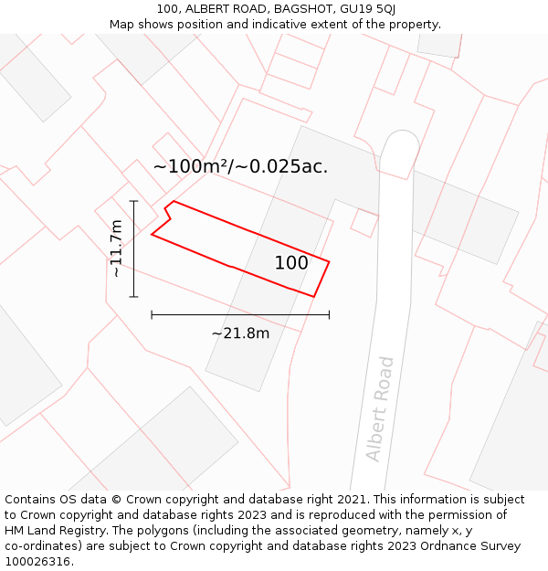 100, ALBERT ROAD, BAGSHOT, GU19 5QJ: Plot and title map