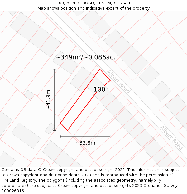 100, ALBERT ROAD, EPSOM, KT17 4EL: Plot and title map