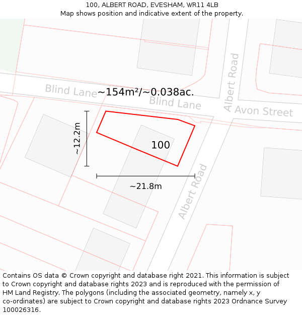 100, ALBERT ROAD, EVESHAM, WR11 4LB: Plot and title map
