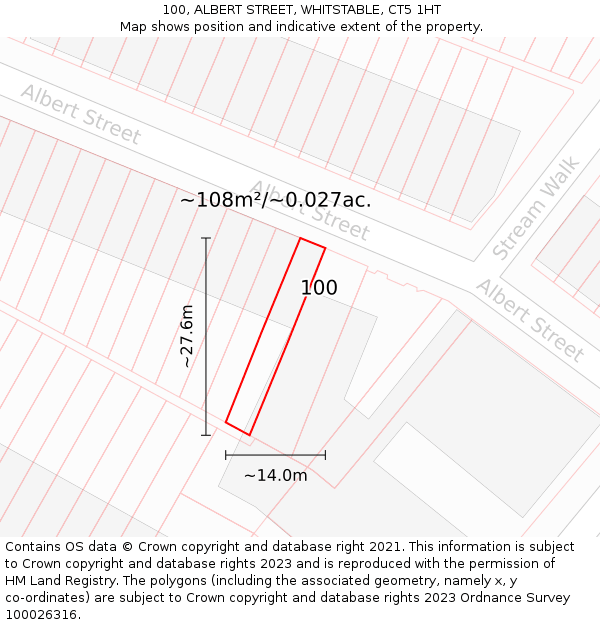 100, ALBERT STREET, WHITSTABLE, CT5 1HT: Plot and title map