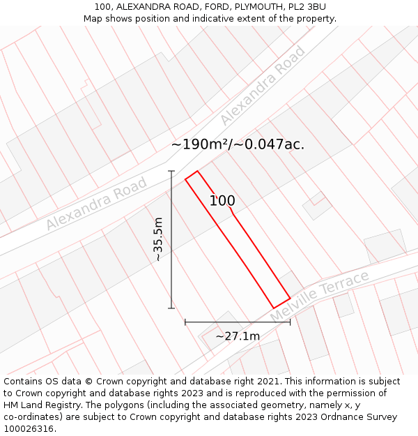 100, ALEXANDRA ROAD, FORD, PLYMOUTH, PL2 3BU: Plot and title map