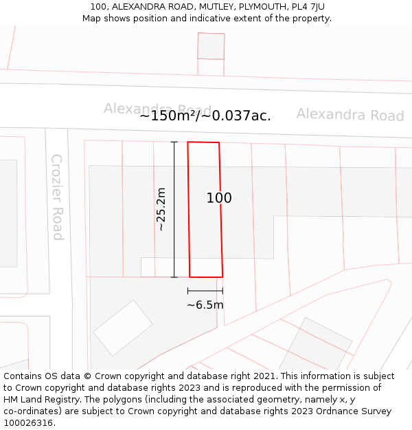 100, ALEXANDRA ROAD, MUTLEY, PLYMOUTH, PL4 7JU: Plot and title map
