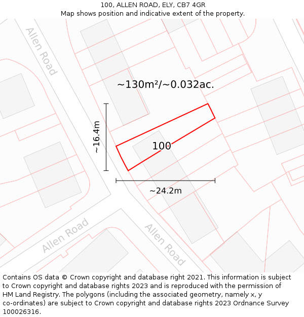 100, ALLEN ROAD, ELY, CB7 4GR: Plot and title map