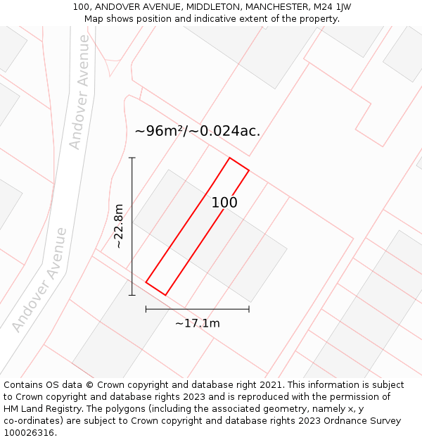 100, ANDOVER AVENUE, MIDDLETON, MANCHESTER, M24 1JW: Plot and title map