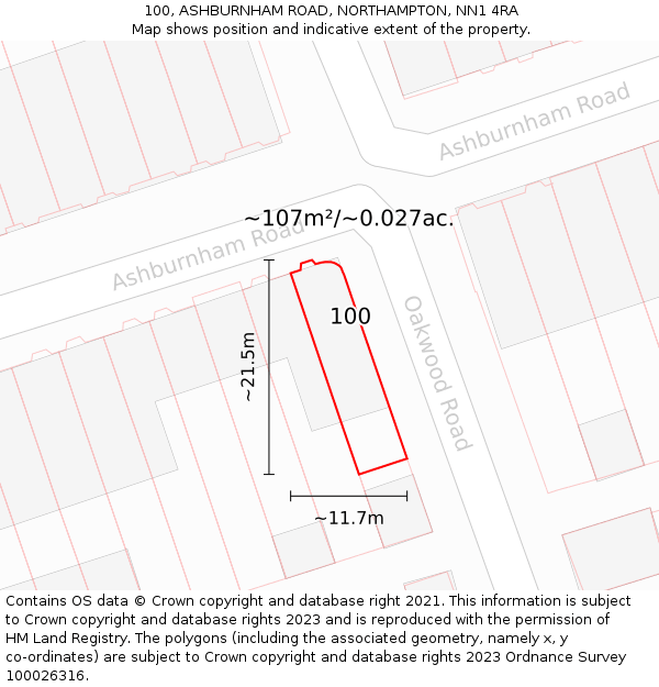 100, ASHBURNHAM ROAD, NORTHAMPTON, NN1 4RA: Plot and title map