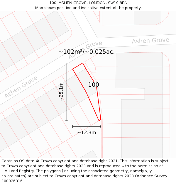 100, ASHEN GROVE, LONDON, SW19 8BN: Plot and title map