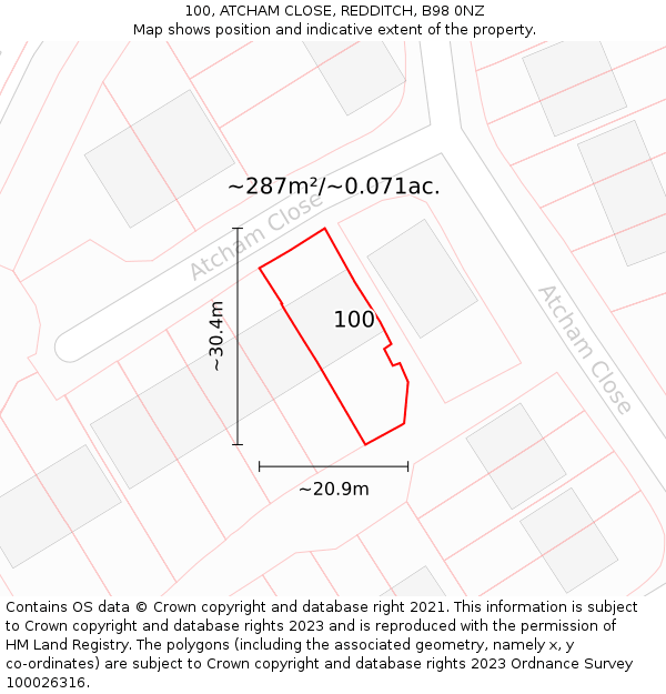 100, ATCHAM CLOSE, REDDITCH, B98 0NZ: Plot and title map