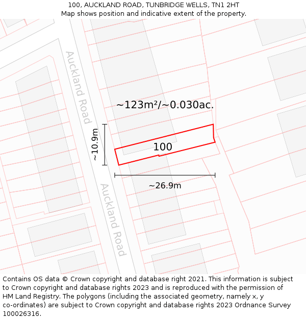 100, AUCKLAND ROAD, TUNBRIDGE WELLS, TN1 2HT: Plot and title map