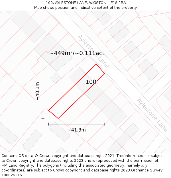 100, AYLESTONE LANE, WIGSTON, LE18 1BA: Plot and title map