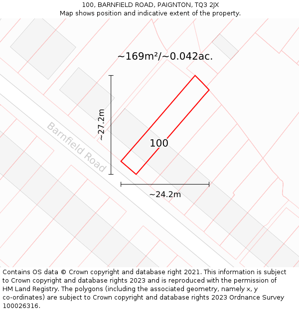 100, BARNFIELD ROAD, PAIGNTON, TQ3 2JX: Plot and title map