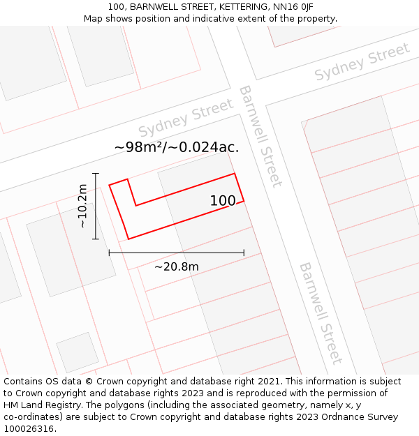 100, BARNWELL STREET, KETTERING, NN16 0JF: Plot and title map