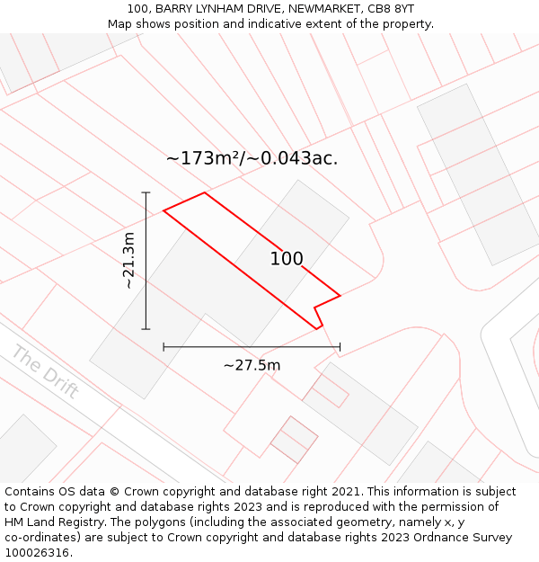 100, BARRY LYNHAM DRIVE, NEWMARKET, CB8 8YT: Plot and title map